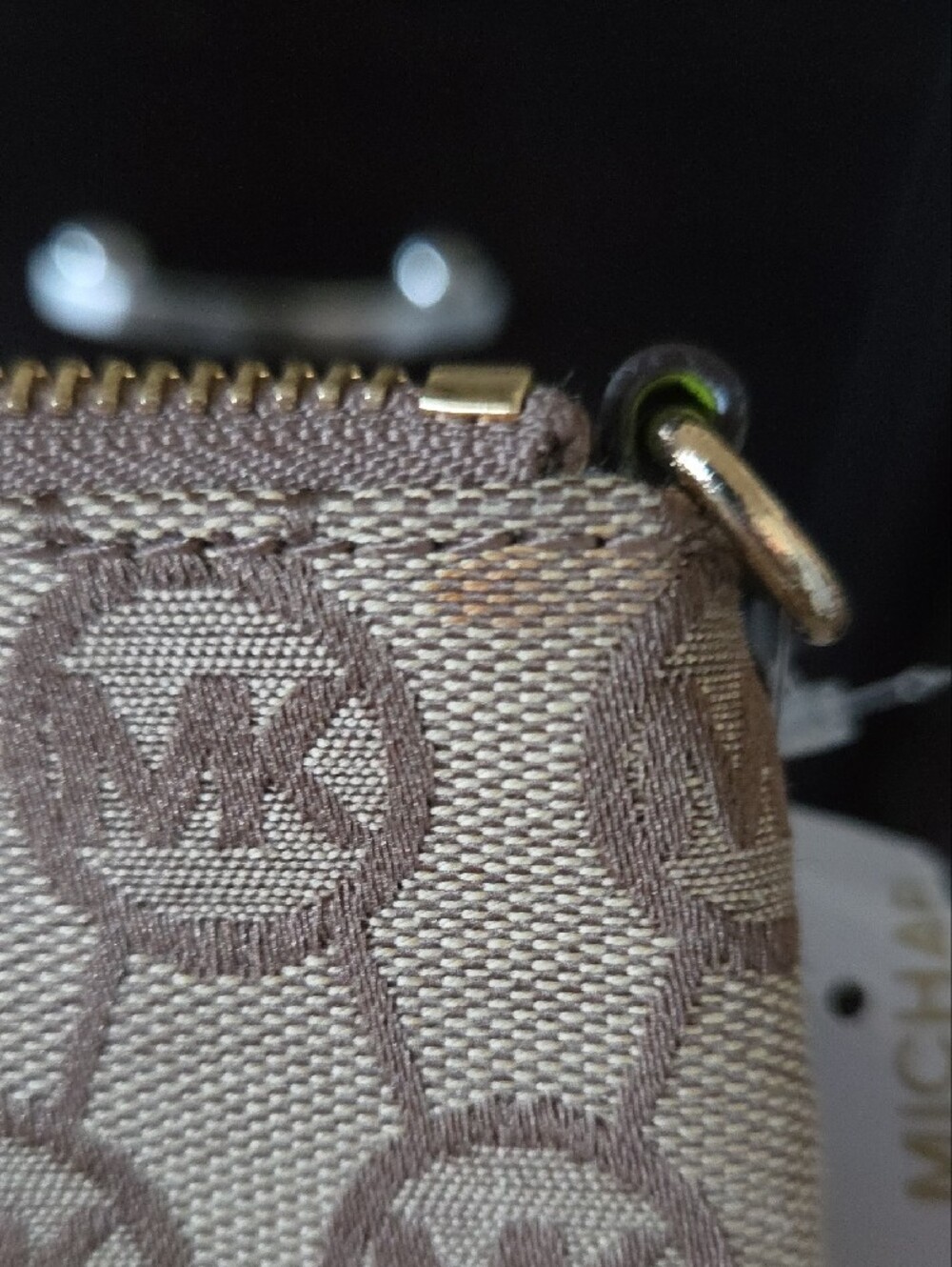 Michael Kors Monogram Jacquard Wristlet Clutch Pouch Beige Lime Green - NWT - Picture 13 of 16